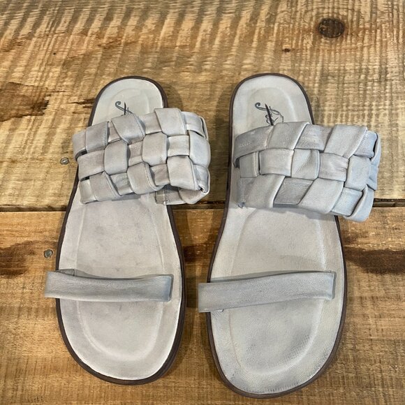 🖤 Free People Winding River Slip-On Flat Quilted Woven Sandals Grey Blue - Picture 10 of 10